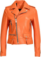 Womens Orange Biker Leather Jacket
