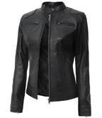 Womens Black Lambskin Motorcycle Jacket Dodge Edition