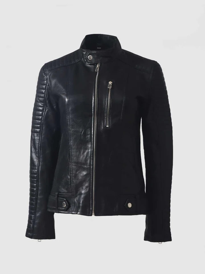 Womens Quilted Cafe Racer Leather Jacket