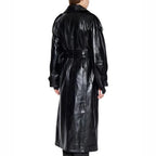 Women Genuine Leather Black Trench Coat
