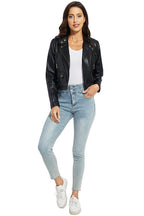 Women Cropped Black Leather Jacket