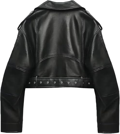Womens Black Leather Cropped Jacket