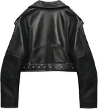 Womens Black Leather Cropped Jacket
