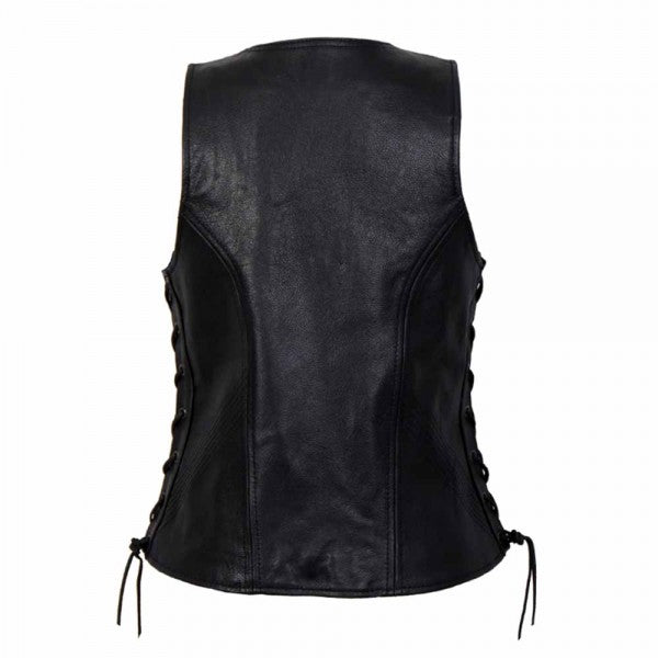 Ladies Side Lace Zip Up Leather Vest