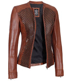 Womens Brown Cafe Racer Leather Jacket – Unique Texture