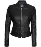 Women Black Cafe Racer Leather Jacket