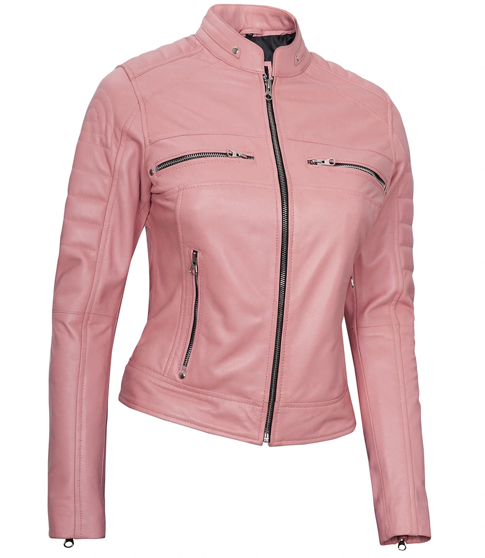 Womens Pink Leather Cafe Racer Jacket – Austin Collection