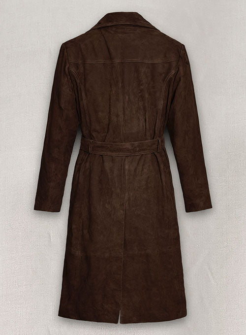 Womens Dark Brown Suede Leather Trench Coat