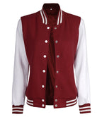 Womens Maroon White Sleeves Varsity Jacket