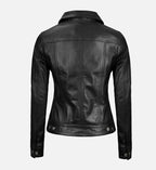 Women Black Trucker Leather Jacket