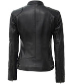 Womens Tall Black Leather Biker Jacket