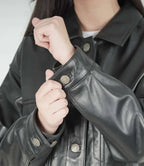 Womens Black Leather Oversized Trucker Jacket