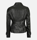 Womens Motorcycle Style Black Leather Trucker Jacket