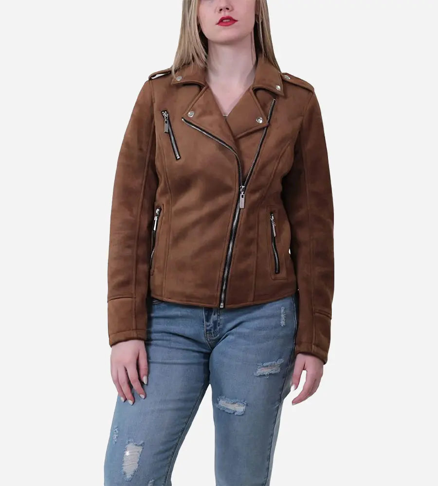 Women Bonded Suede Moto Jacket