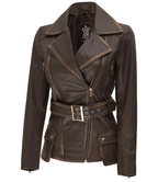 Womens Distressed Brown Leather Jacket