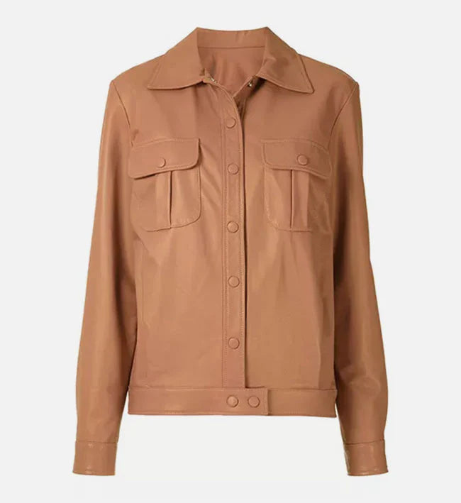 Womens Brown Leather Trucker Jacket