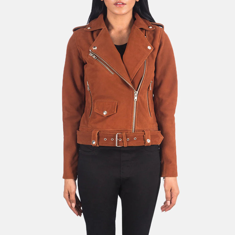Women Brown Suede Biker Jacket