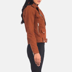 Women Brown Suede Biker Jacket