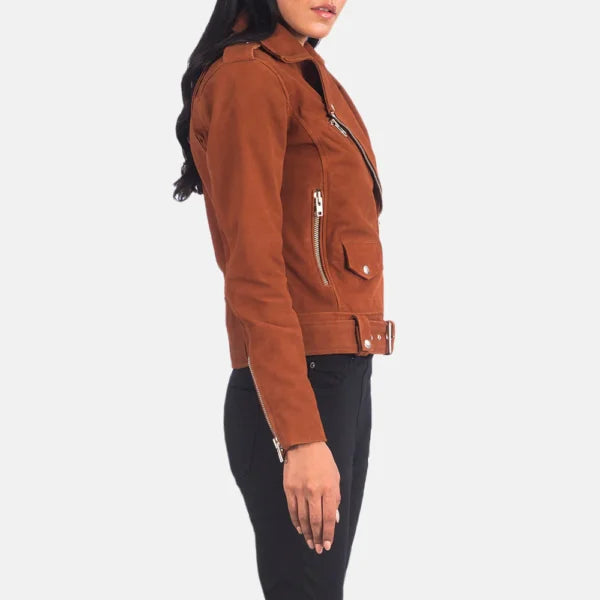 Women Brown Suede Biker Jacket