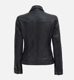Womens Leather Black Trucker Jacket