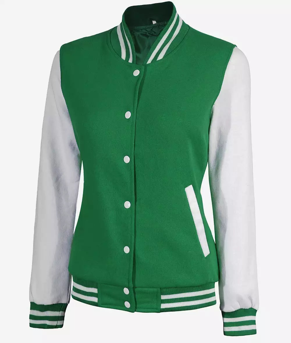 Womens Green And White Varsity Jacket – Baseball Style Jacket
