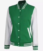 Womens Green And White Varsity Jacket – Baseball Style Jacket