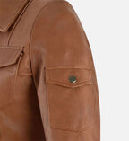 Womens Tan Leather Trucker Jacket