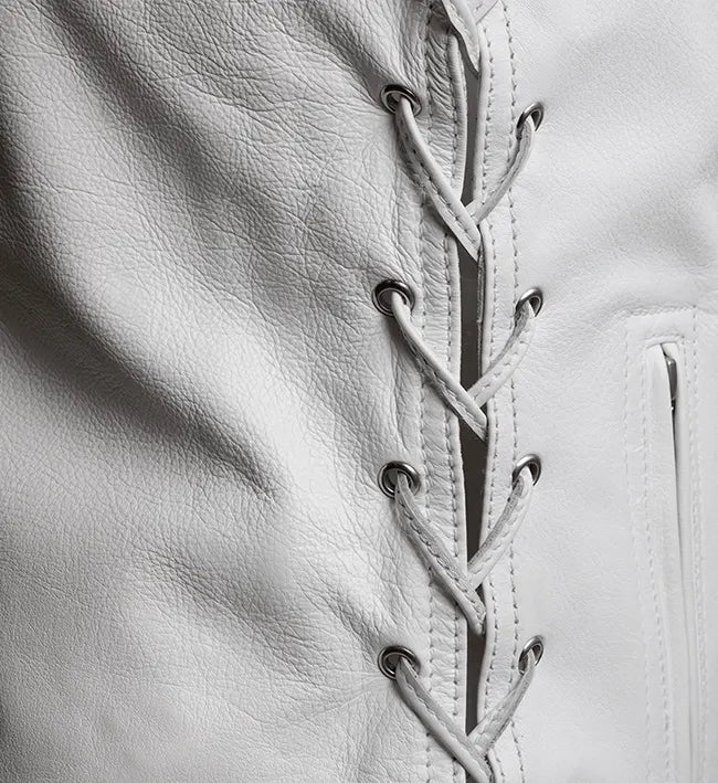 Women White Motorcycle Leather Vest