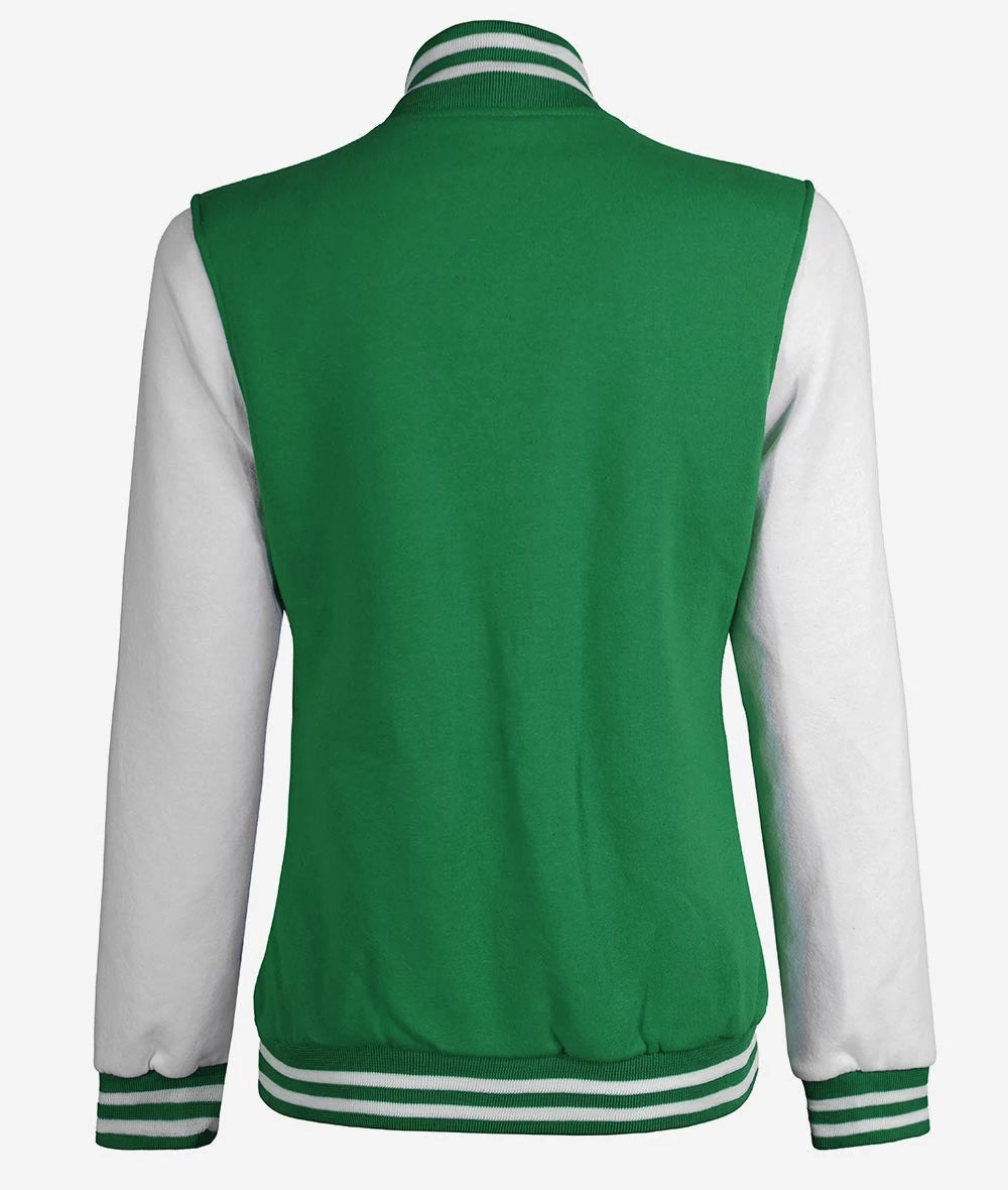 Womens Green And White Varsity Jacket – Baseball Style Jacket