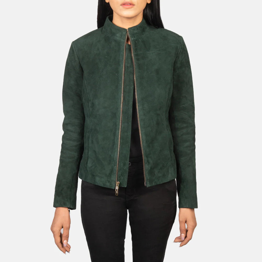 Women Green Suede Biker Jacket
