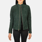 Women Green Suede Biker Jacket