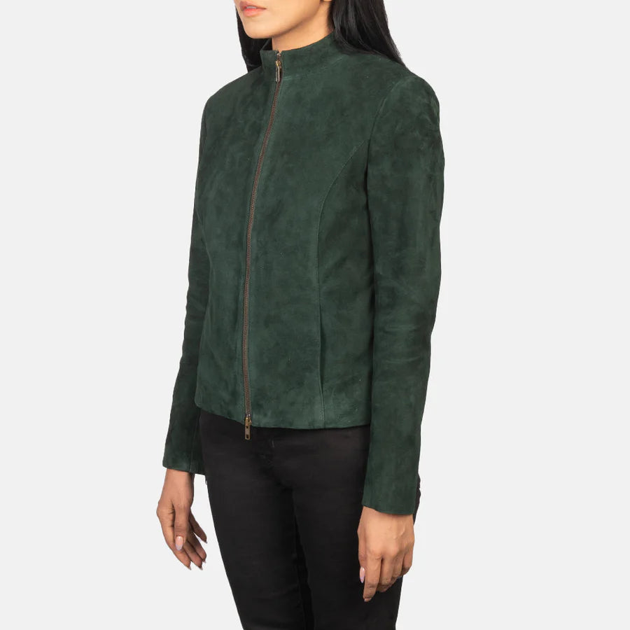 Women Green Suede Biker Jacket