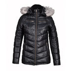 Women Winter Fur Trimmed Hoodie Puffer Leather Jacket