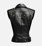 Women Black Stylish Biker Style Leather Vest