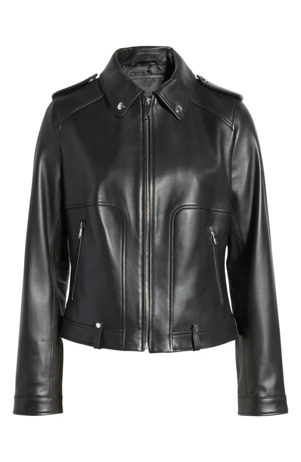 Womens Tall Black Nappa Leather Biker Jacket