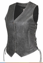 Women Soft Gray Leather Side Lace Vest