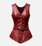 Women Burgundy Leather Vest