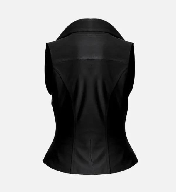 Women Black Suede Leather Biker Vest