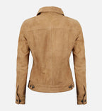 Womens Light Brown Suede Trucker Jacket