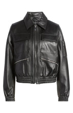 Womens Black Tall Leather Bomber Spread jacket
