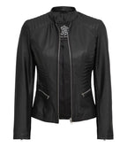 Womens Tall Black Cafe Racer Leather Jacket