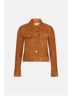 Womens Tan Brown Suede Leather Trucker Jacket