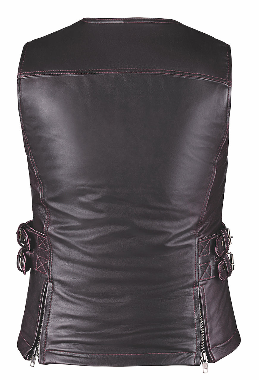 Women Purple Leather Motorcycle Vest