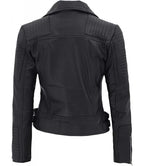 Real Leather Womens Biker Jacket Bari Black