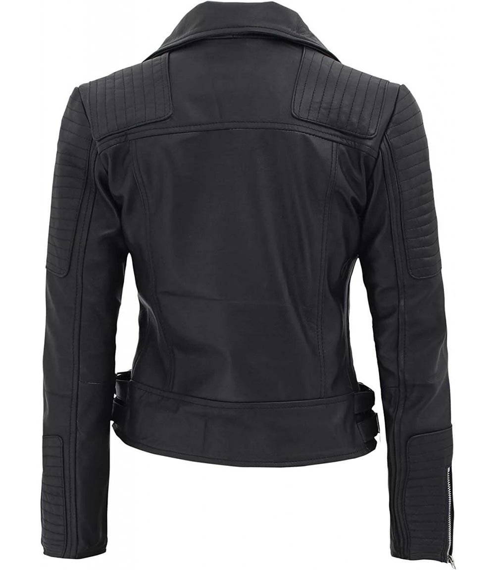 Real Leather Womens Biker Jacket Bari Black