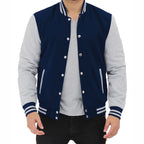 Grey and Blue Baseball Style Varsity Jacket