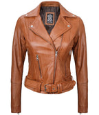 Light Brown Biker Leather Jacket for Women