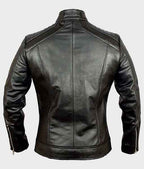 Black cafe racer biker leather jacket for men