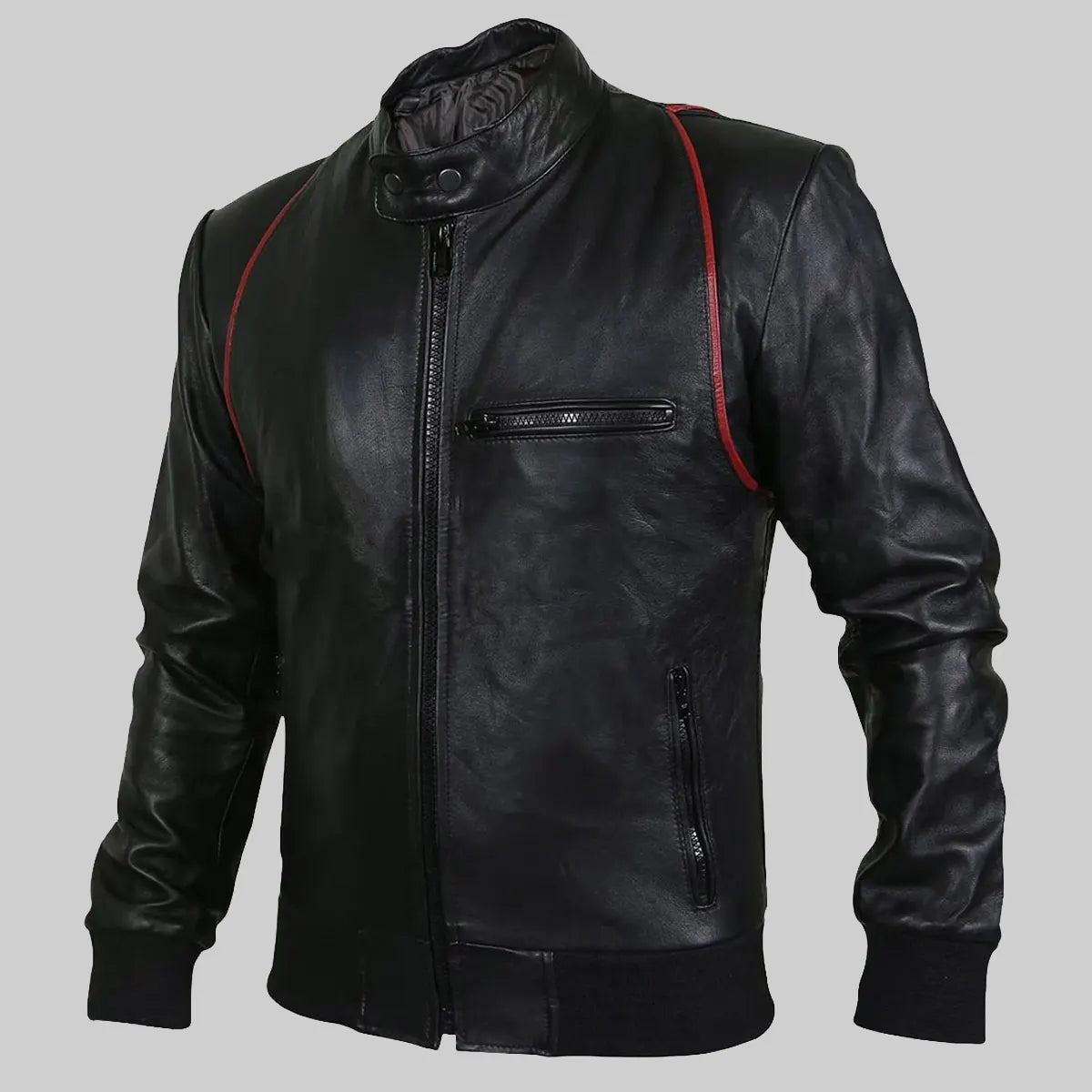 Drake Mens Black Bomber Moto Leather Jacket