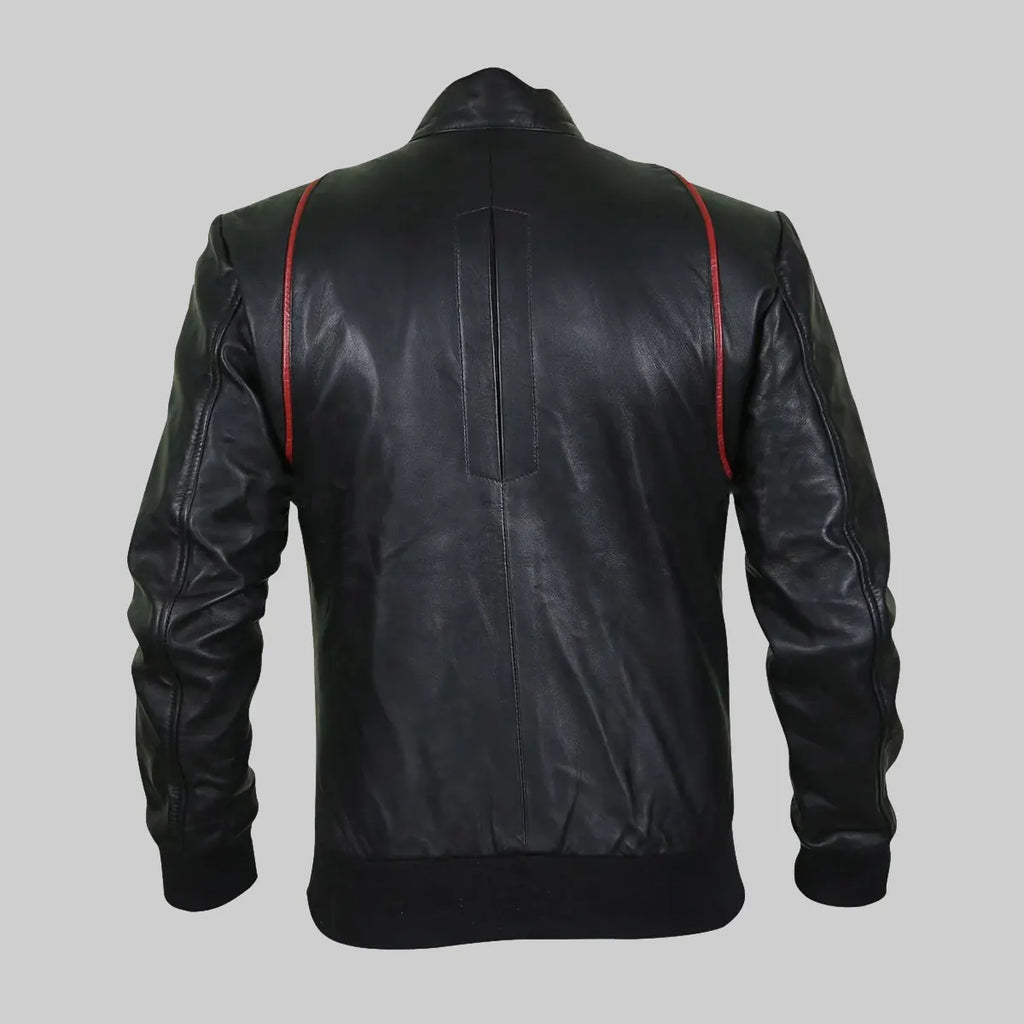 Drake Mens Black Bomber Moto Leather Jacket